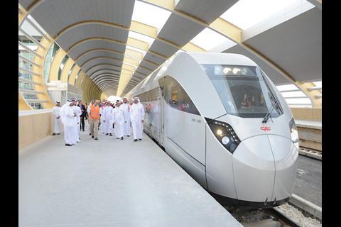 CAF passenger train for Saudi Railway Co’s North–South line arrives in Riyadh.